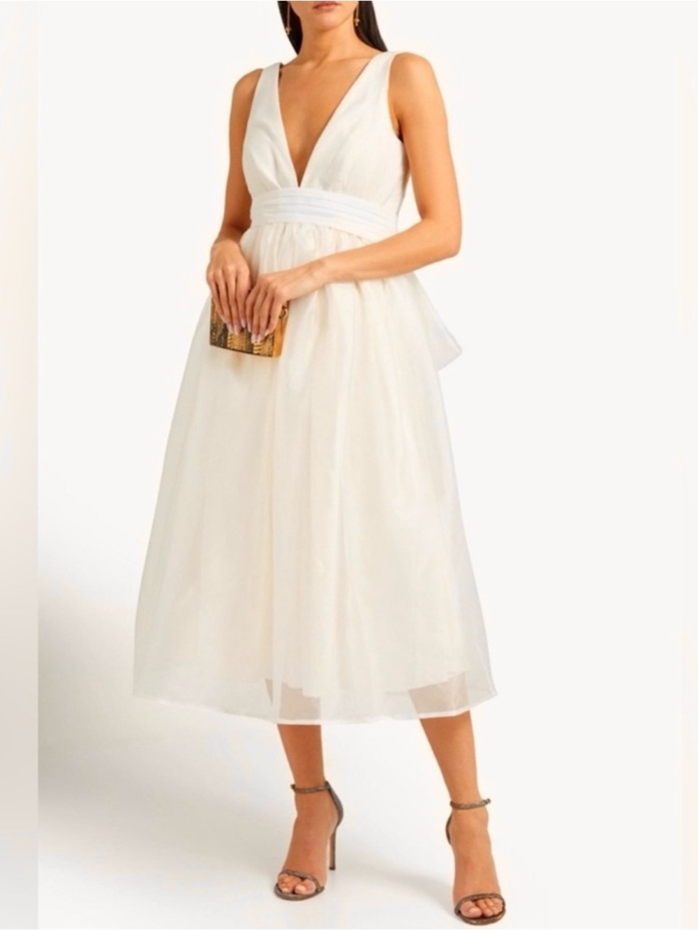 NEW SACHIN & BABI BHLDN Carmina Bow Embellished Organza Midi Dress Size 10 Ivory